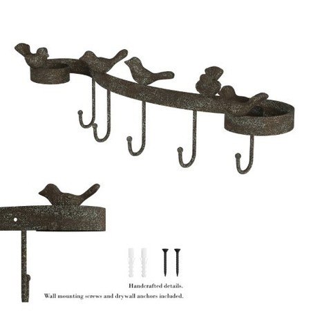 Hastings Home Decorative Birds on Ribbon Hook, Cast Iron Shabby Chic Rustic Wall Mount Hooks for Coats, Towels 802971UKB